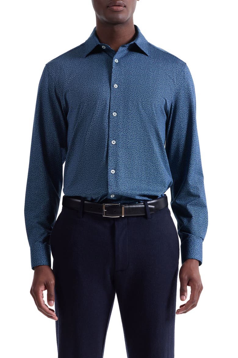 James OoohCotton® Leaf Print Twill Button-Up Shirt, Main, color, NAVY