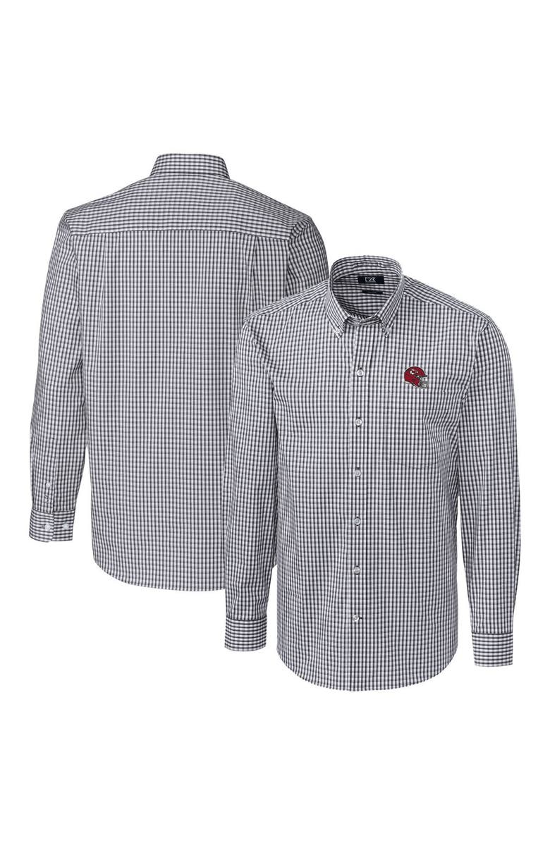 Cutter & Buck Men's Cutter & Buck  Charcoal Kansas City Chiefs Helmet Easy Care Stretch Gingham Long Sleeve Button-Down Shirt, Alternate, color, Charcoal