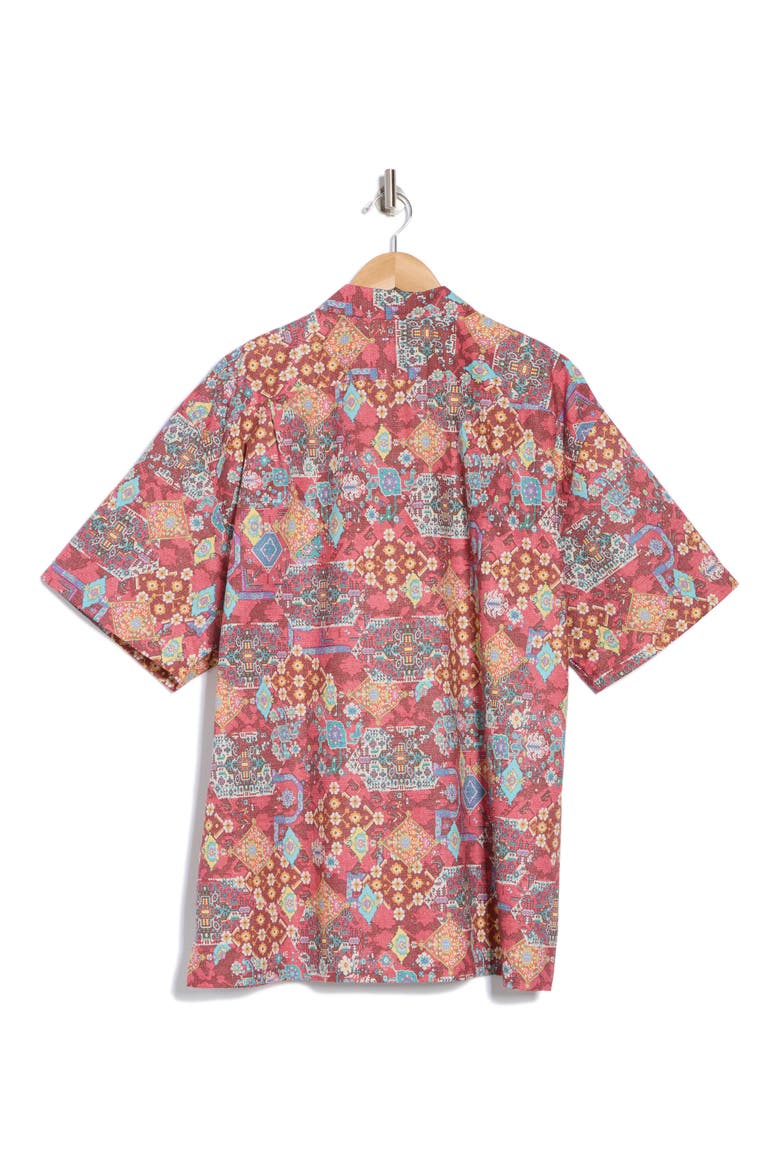 Ankara Short Sleeve Cotton Button-Up Shirt, Alternate, color, SPICE