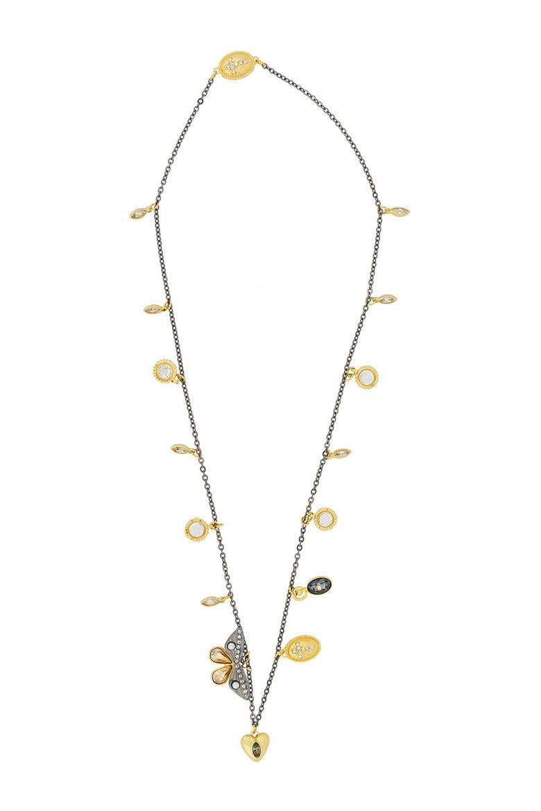 23K Yellow Gold Plated Swarovski Crystal Station Charm Necklace, Main, color, METALLIC