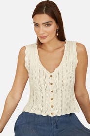 Yumi V Neck Button Down Crochet Knitted Top