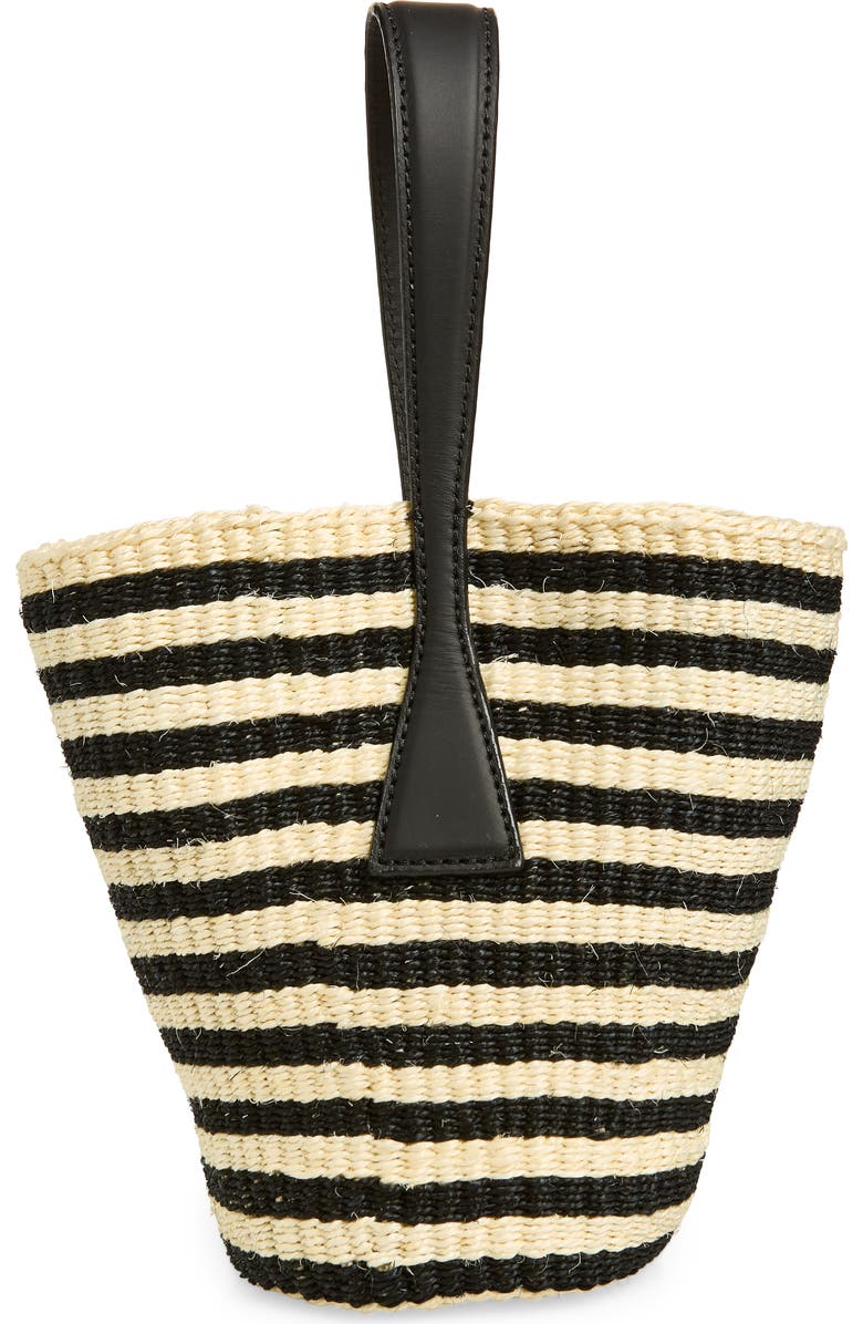 LIFFNER Single Handle Straw Basket Tote, Alternate, color, Black/ Cream