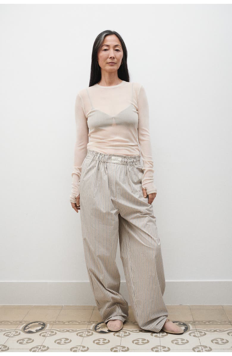 SILK LAUNDRY MESH LONG SLEEVE TOP HAZELNUT, Alternate, color, Hazelnut