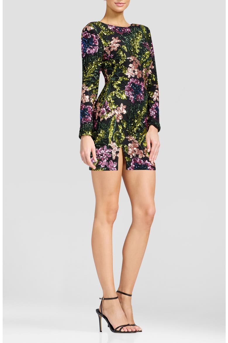 Nathalia Long Sleeve Sequin Minidress, Alternate, color, BLACK MULTI