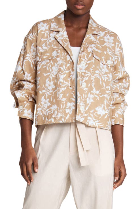 Jessie Floral Print Linen Blend Shirt Jacket