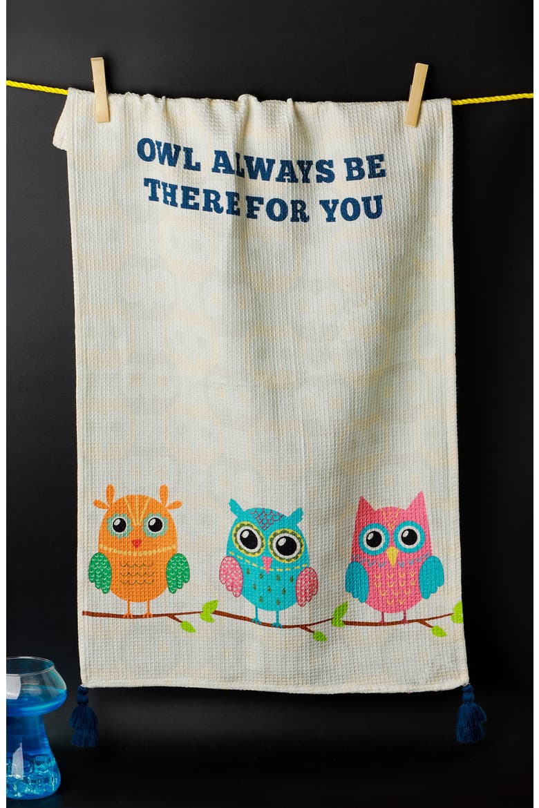 Owl Always Be There Set of 3 Kitchen Towels, Alternate, color, HOT PINK/ BLUE/ ORANGE