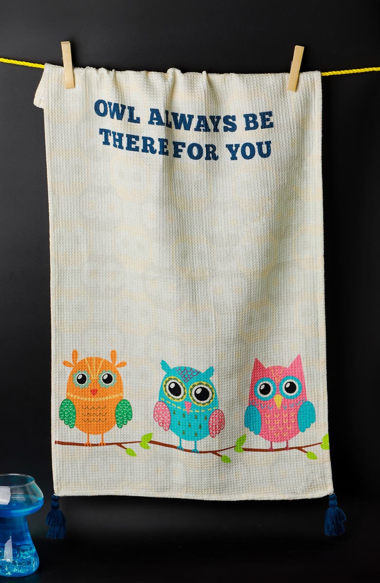 Tiramisu Owl Always Be There Set of 3 Kitchen Towels, Alternate, color, Hot Pink/ Blue/ Orange