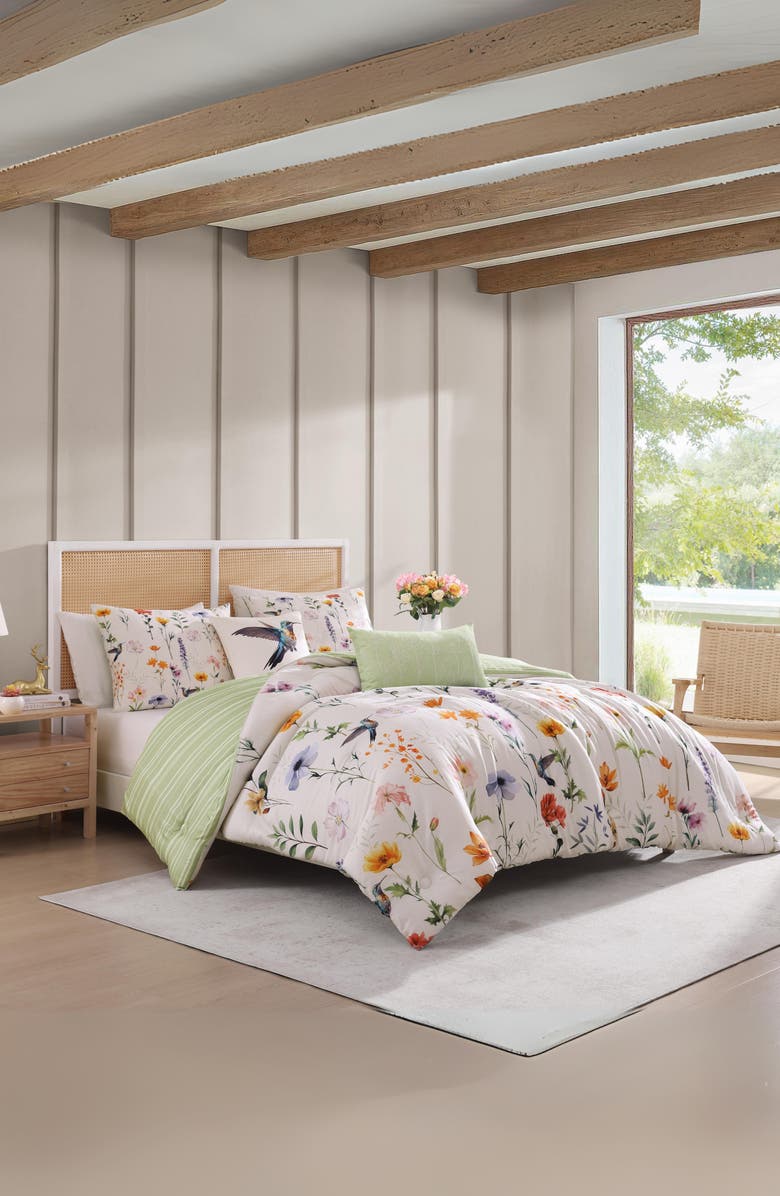 Bebejan Fresh Cut Flowers 200 Thread Count Cotton Sateen 5-Piece Reversible Comforter Set, Alternate, color, Ivory