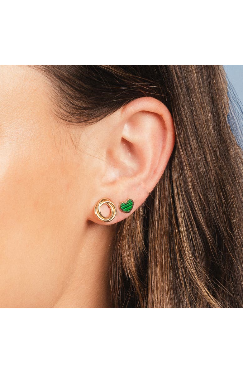 The Lovery Fine Jewelry Mini Malachite Heart Stud Earrings, Alternate, color, Malachite
