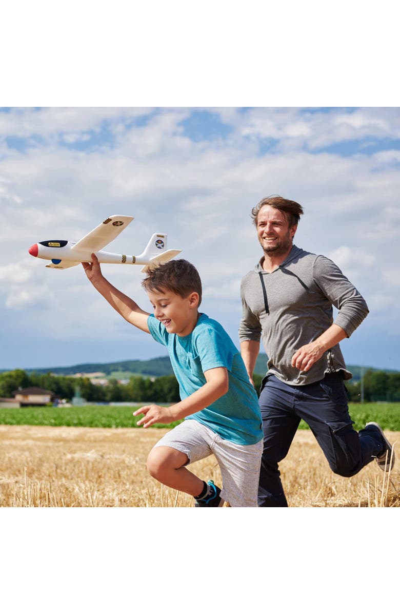 HABA Terra Kids Maxi Hand Glider with Boomerang Setting - Easy to Assemble 22" Sturdy Styrofoam Airplane with Decals, Alternate, color, White Multi