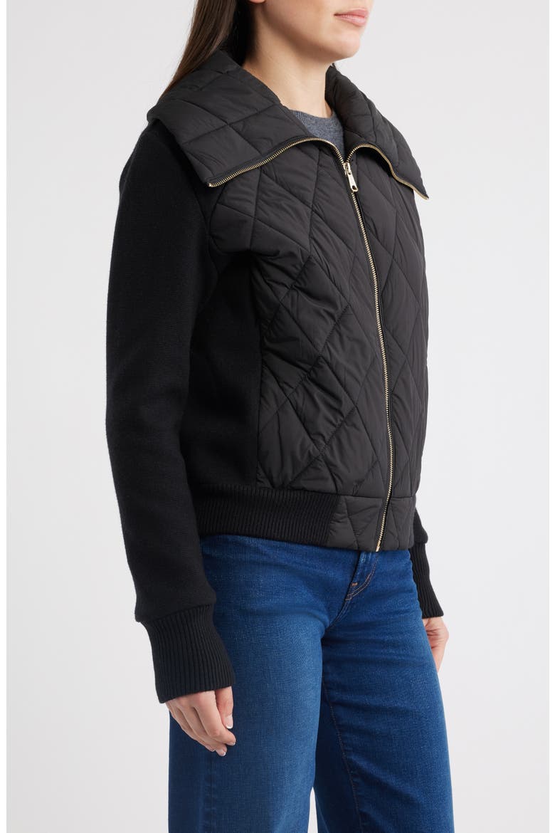 Mixed Media Knit & Quilted Jacket, Alternate, color, BLACK