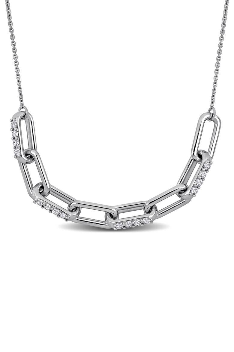 Created White Sapphire Oval Link Frontal Necklace, Main, color, SILVER