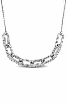 DELMAR Created White Sapphire Oval Link Frontal Necklace