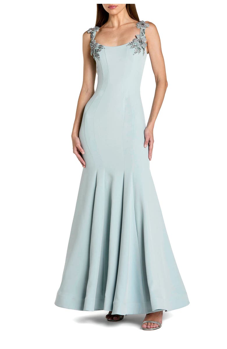 Mac Duggal Beaded Crepe Sleeveless Scoop Neck Mermaid Gown, Main, color, Powder Blue