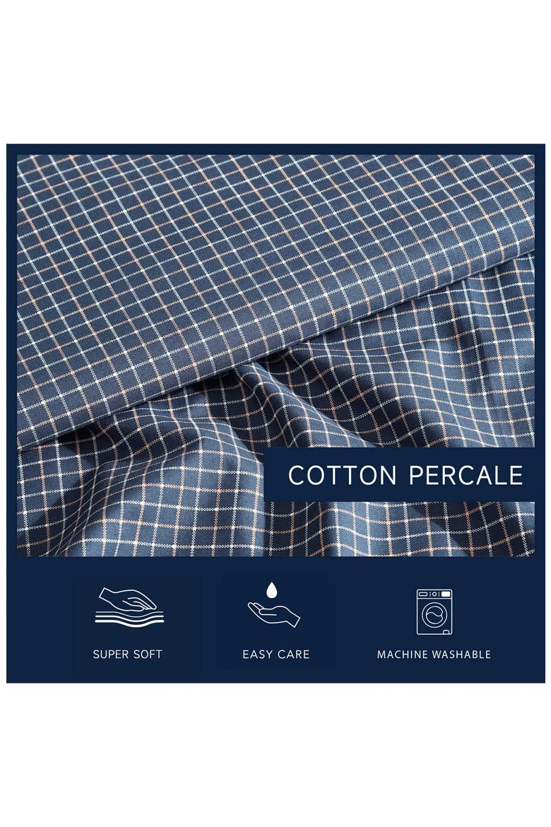 Reese Plaid 200 Thread Count Cotton Percale Sheet Set, Alternate, color, NAVY/ BEIGE