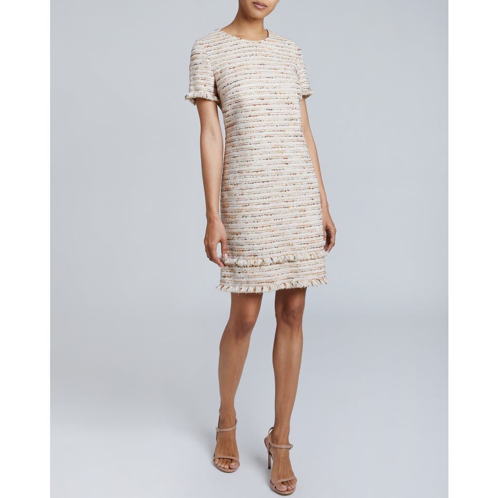 Santorelli Melania Fringe-trim Tweed Mini Dress In Sand