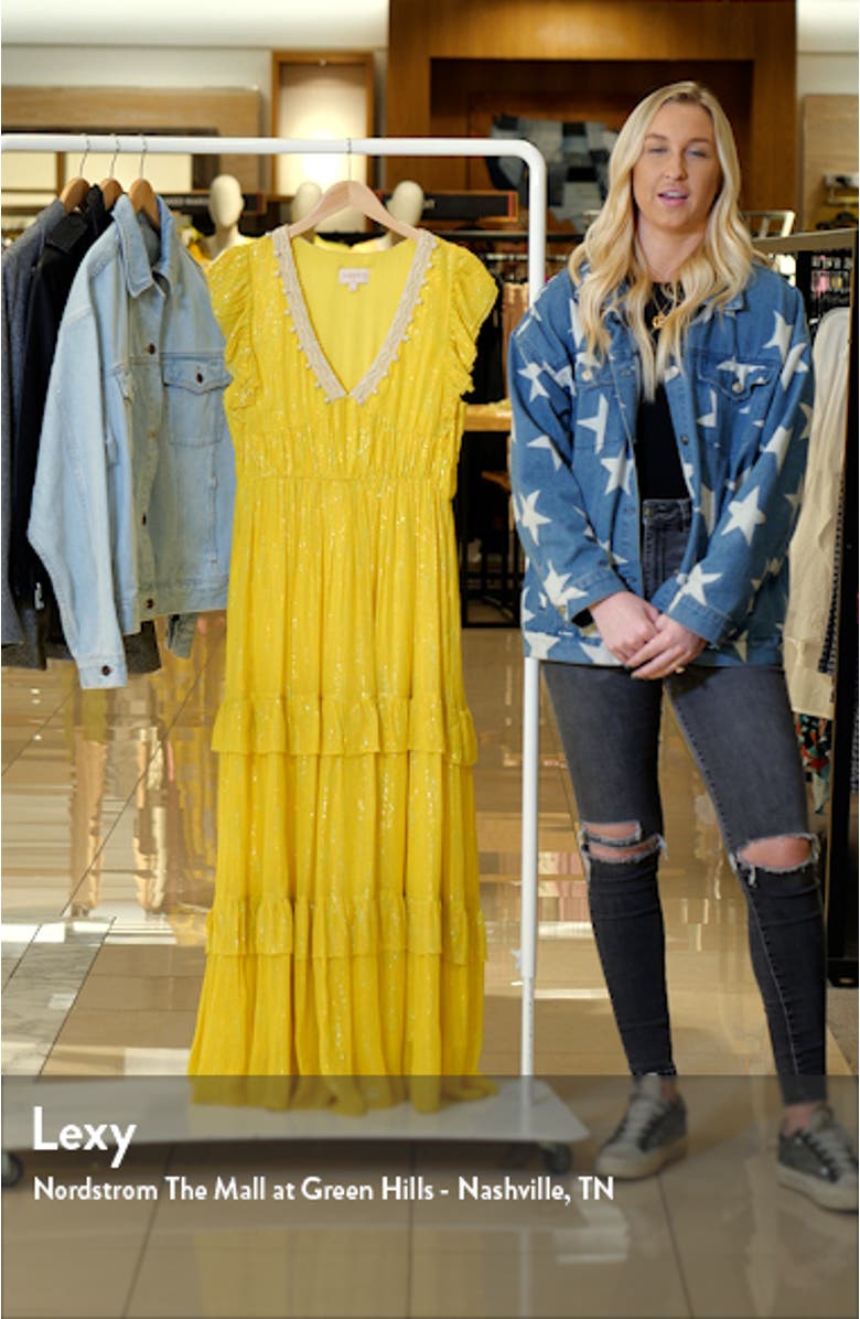 Ryva Galey Metallic Stripe Ruffle Tiered Maxi Dress, sales video thumbnail