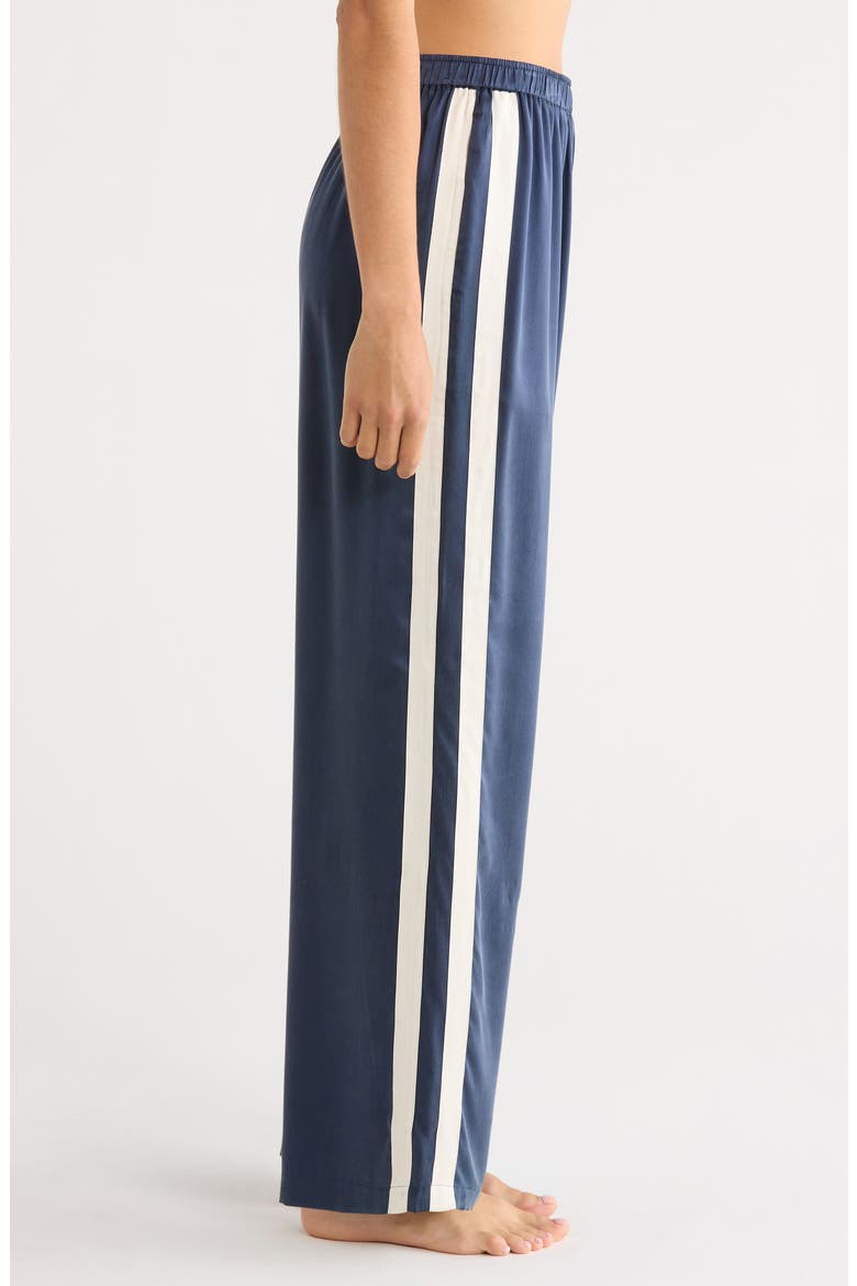 Side Stripe Washable Silk Pajama Pants, Alternate, color, DEEP BLUE/ SOFT IVORY