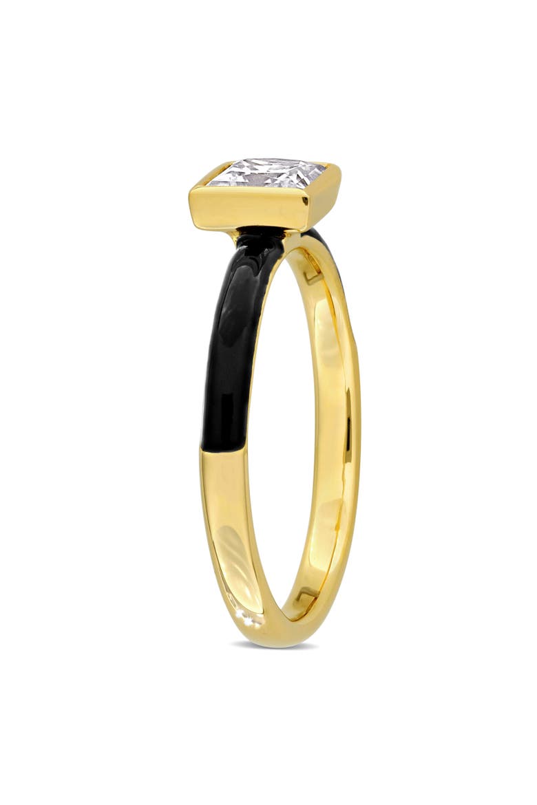 Moissanite & Black Enamel Halo Solitaire Ring, Alternate, color, Yellow-Plated Silver