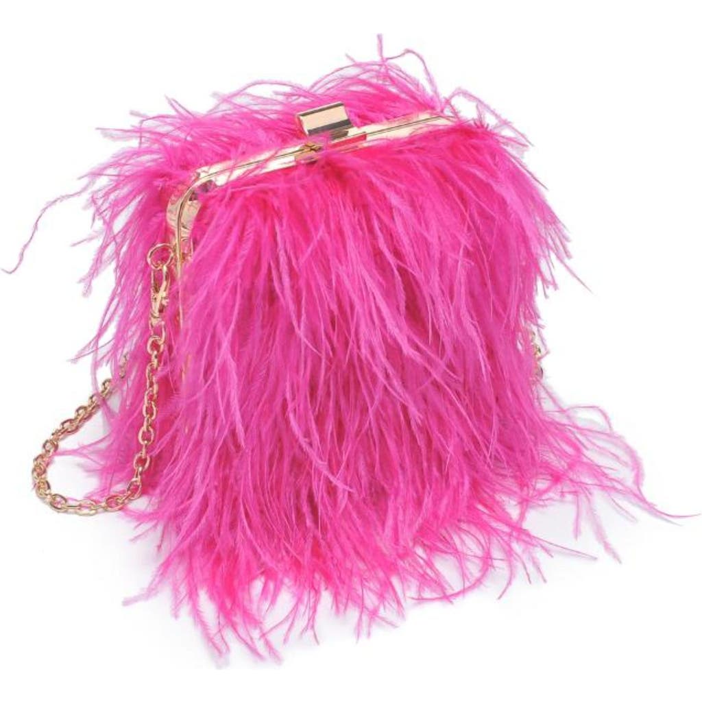 Moda Luxe Feathered Flair Evening Bag In Hot Pink