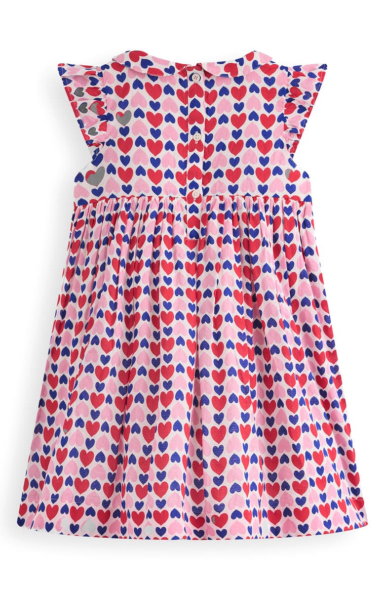Mini Boden Kids' Adeline Heart Print Smocked Cotton Dress, Alternate, color, Poppy Red Geo Heart