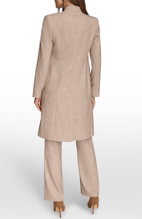 Donna Karan Womens Petites Four Button Long Blazer Coat Sleeveless Boat Neck Tank Top Straight Leg Pant In Brown