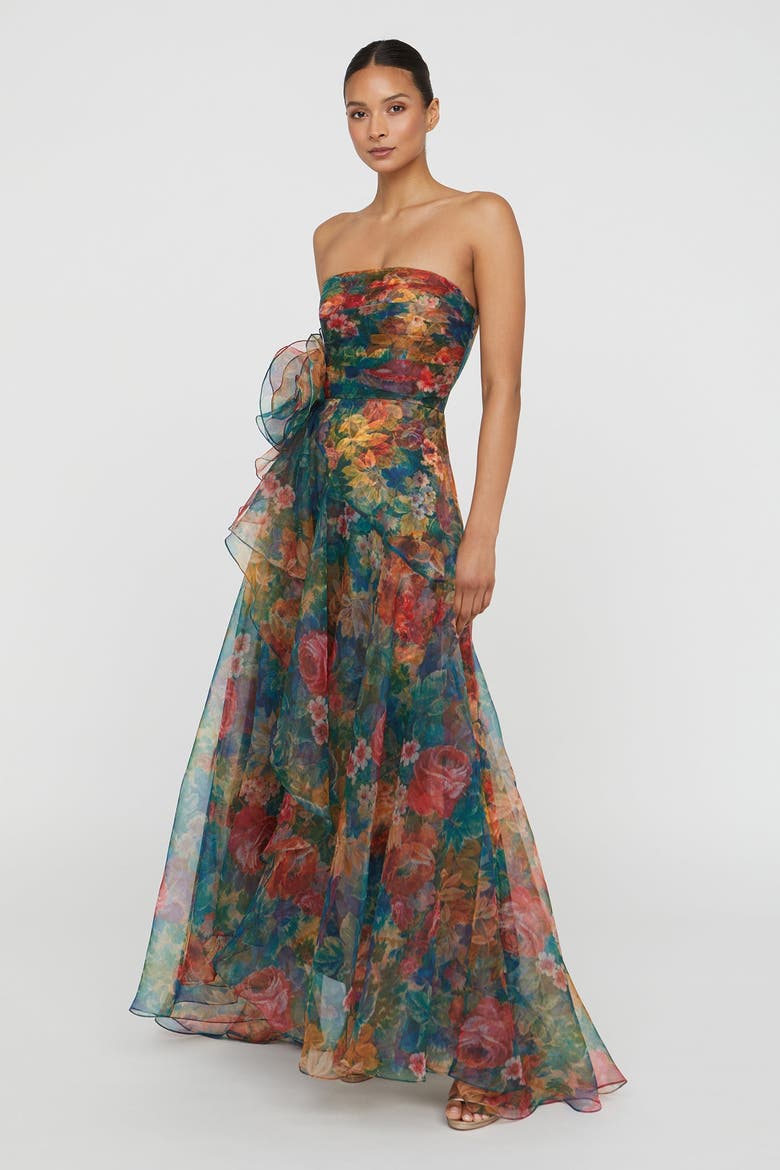 Leora Rosette Ruffle Gown, Alternate, color, Tapestry Roses