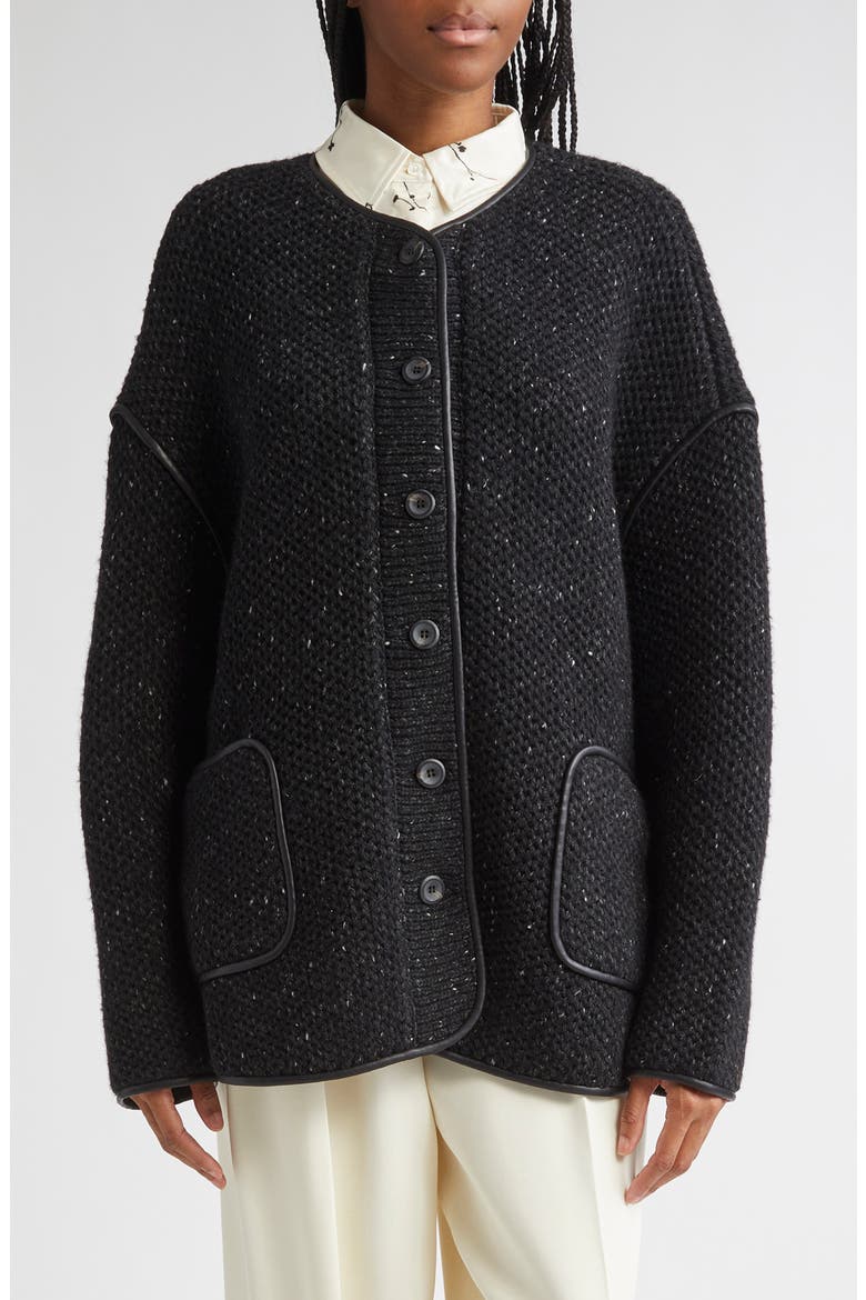 Medrano Oversize Merino Wool Blend Knit Jacket, Main, color, BLACK