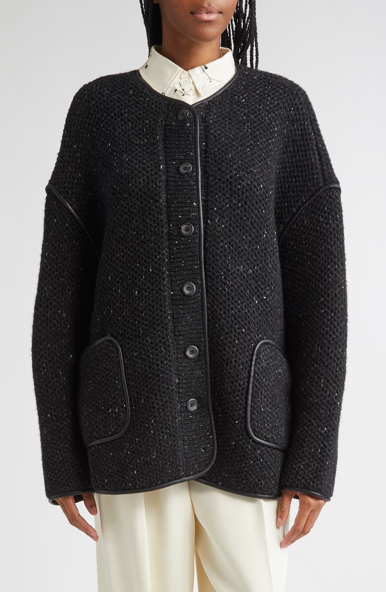 Altuzarra Medrano Oversize Merino Wool Blend Knit Jacket, Main, color, Black