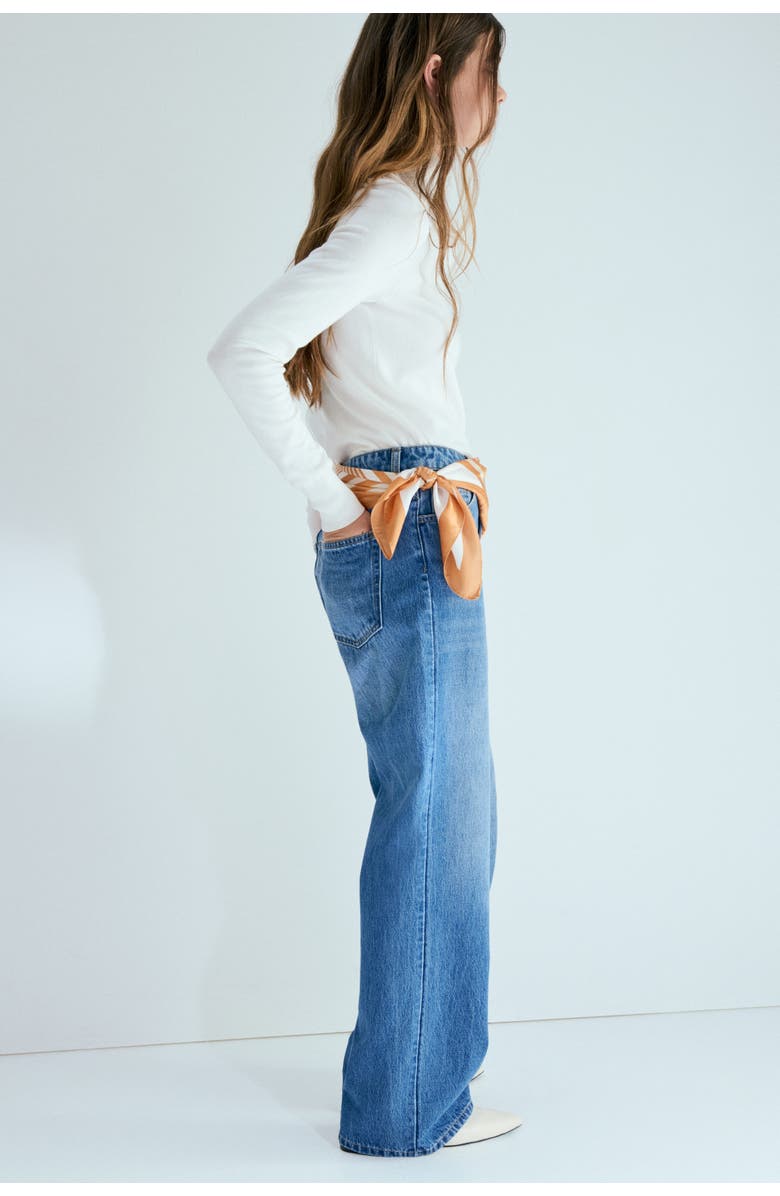 H&M Straight High Waist Scarf-detail Jeans, Alternate, color, Denim Blue/Orange