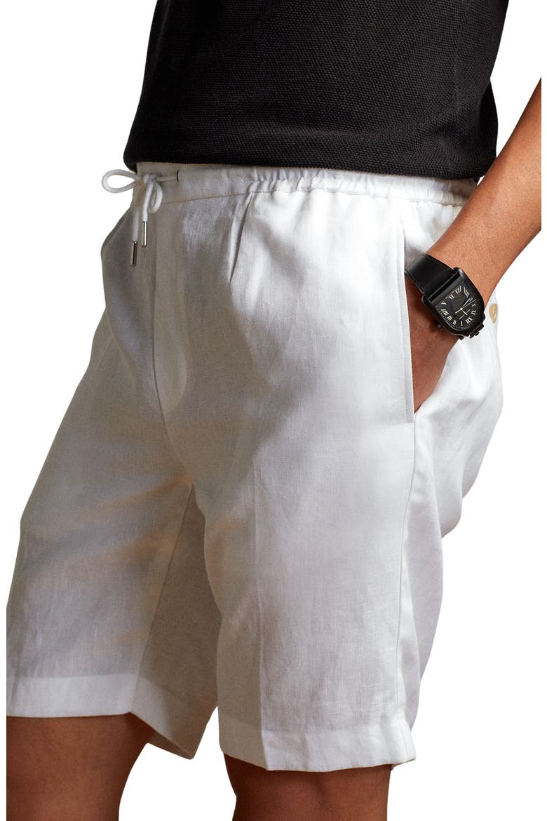 Hand Tailored Drawstring Linen Shorts, Alternate, color, WHITE