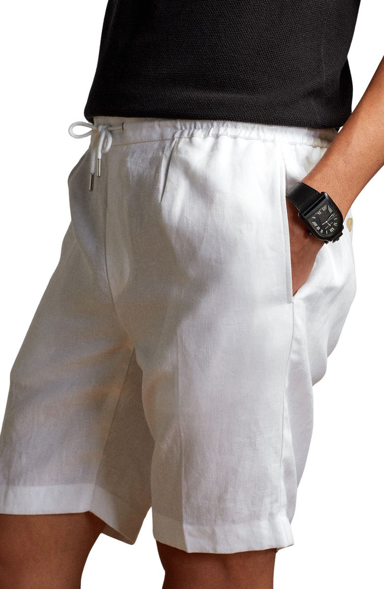 Ralph Lauren Purple Label Hand Tailored Drawstring Linen Shorts, Alternate, color, White