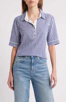 FRAME Stripe Cotton Snap Placket Polo