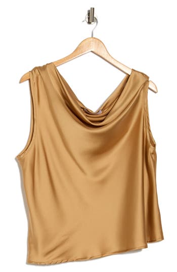 Renee C Cowl Off Shoulder Satin Top In Gold