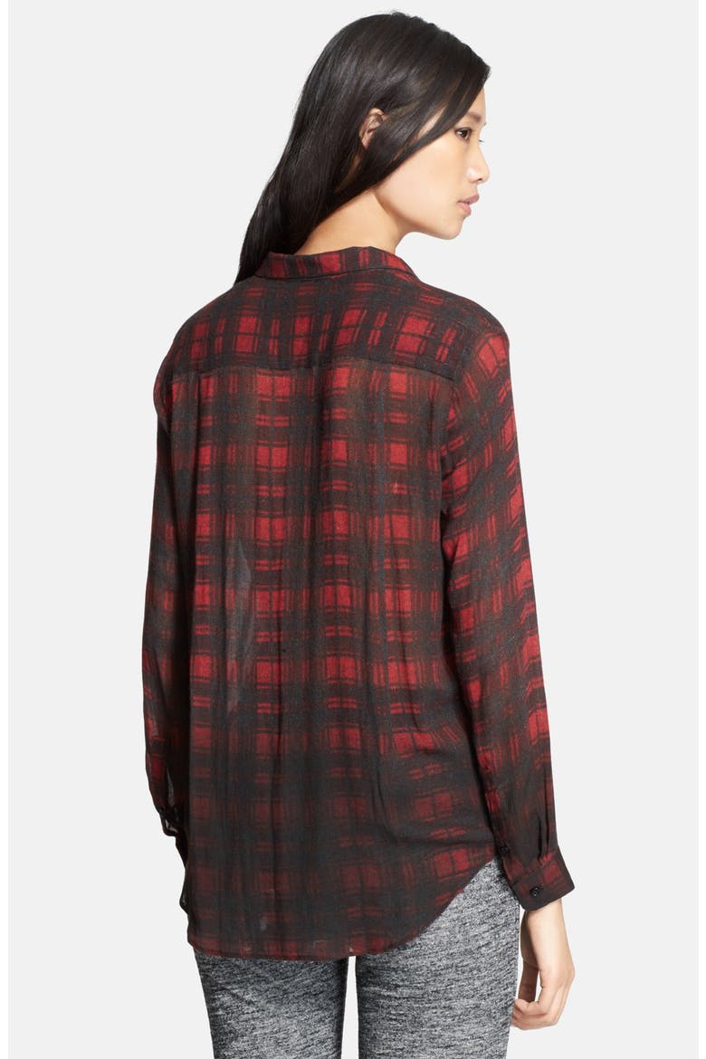 Plaid Print Cotton & Silk Shirt, Alternate, color, RED