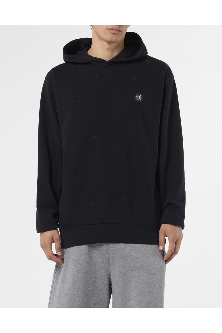 Embroidered Hoodie Sweatshirt Monogram Monogram Men, Main, color, black/black