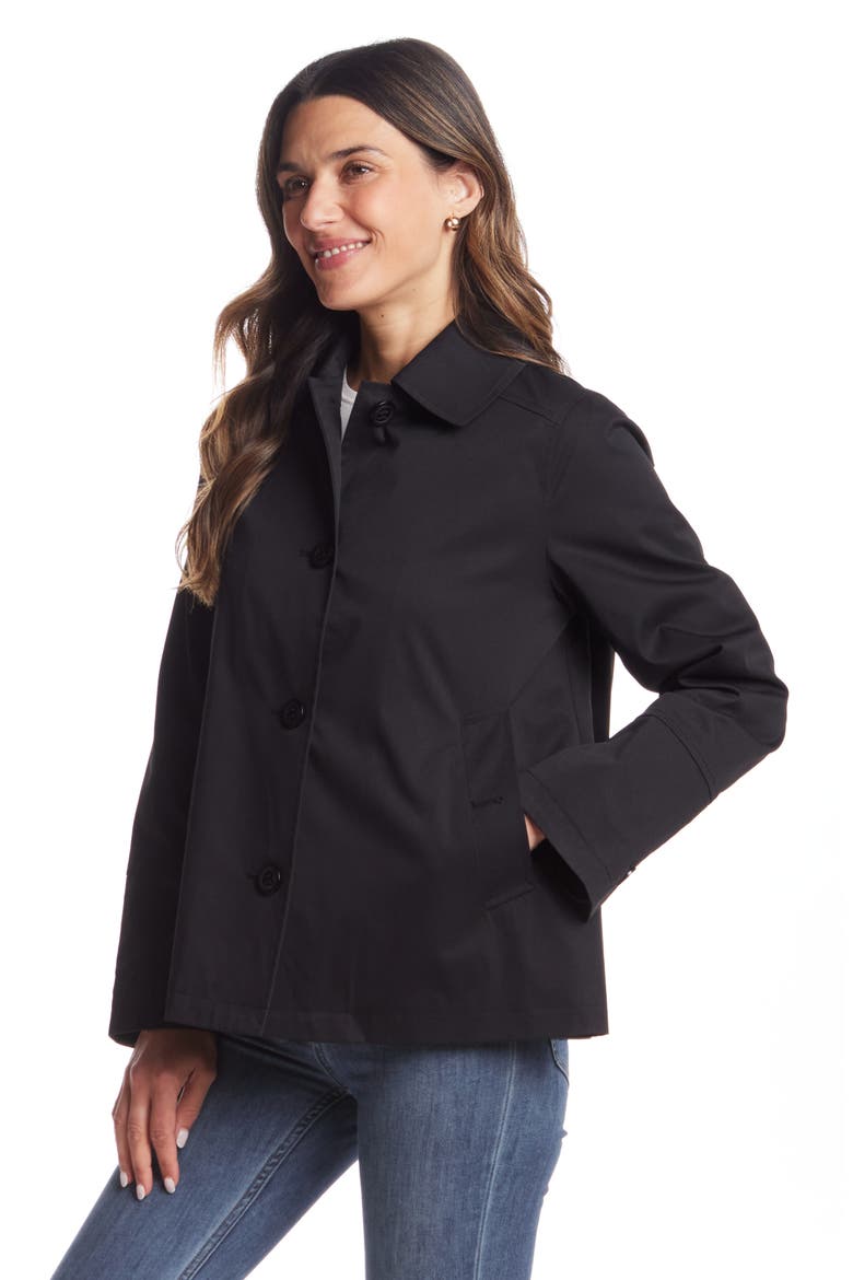 Button Front Water Resistant Raincoat, Alternate, color, BLACK