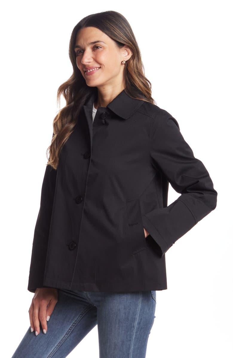 Gallery Button Front Water Resistant Raincoat, Alternate, color, Black