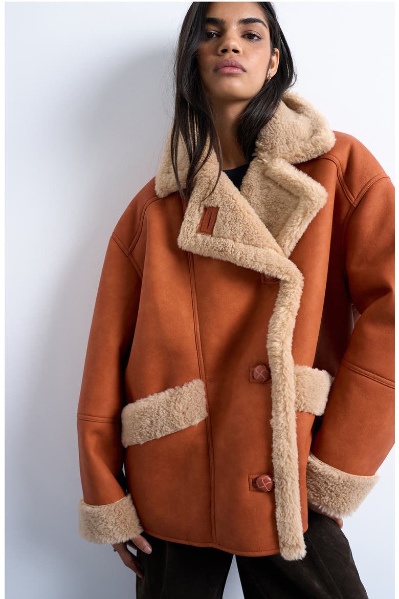 Faux Shearling Oversize Car Coat, Main, color, TAN MULTI