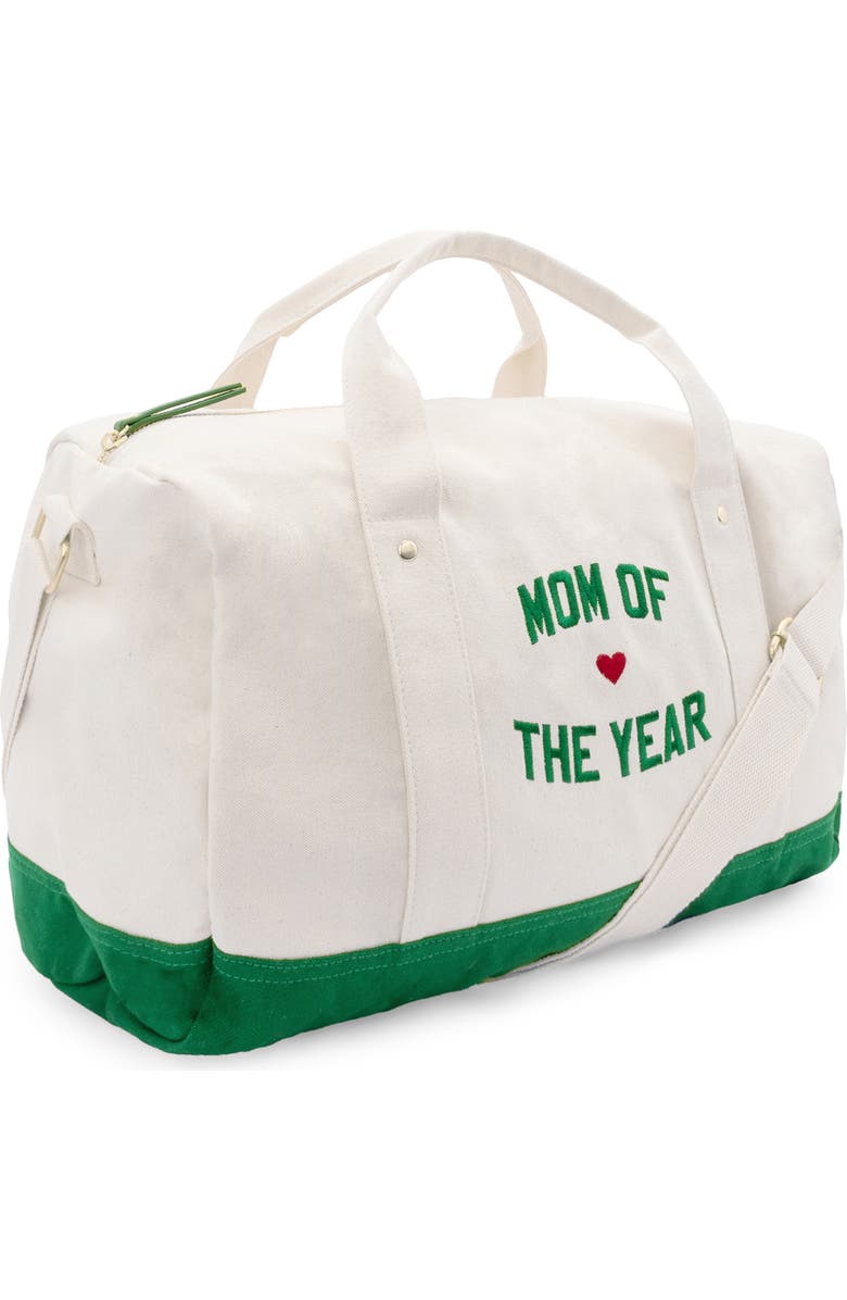 Favorite Daughter Mom of the Year Embroidered Canvas Duffle Bag, Alternate, color, Natural Green