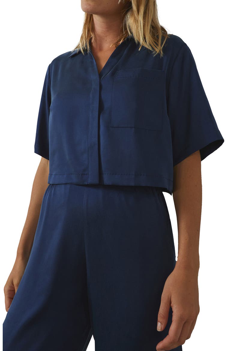 Washable High Waist Silk Pajamas, Alternate, color, DEEP BLUE