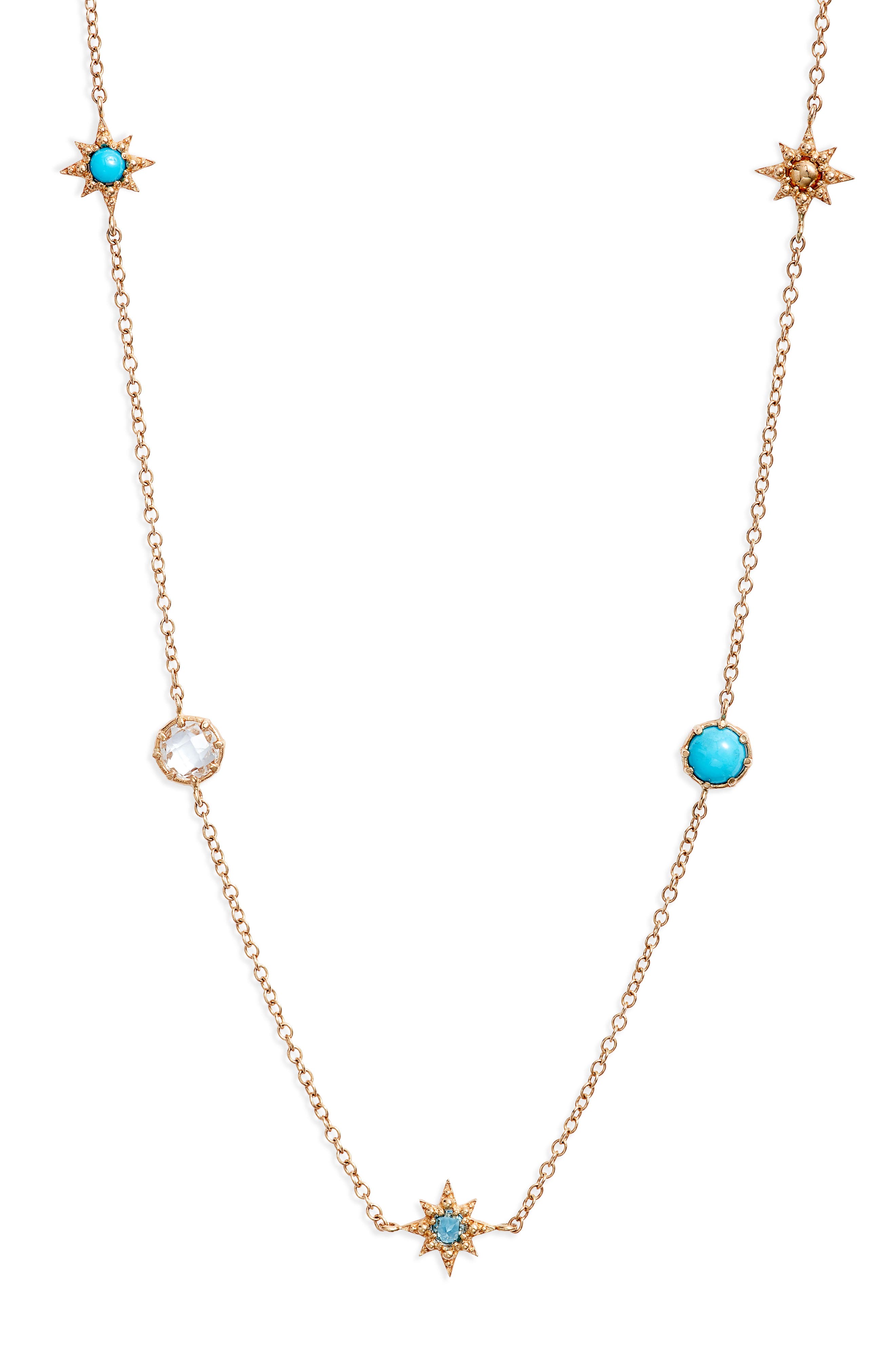 Anzie Topaz & Turquoise Station Necklace in Gold 
