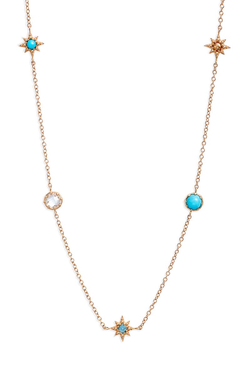 Topaz & Turquoise Station Necklace, Main, color, GOLD