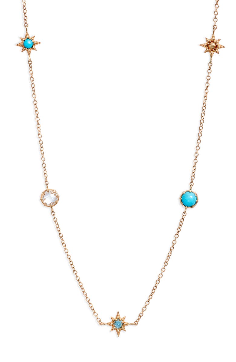Anzie Topaz & Turquoise Station Necklace, Main, color, Gold