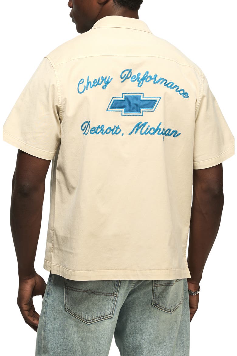 Chevy Garage Graphic Button-Up Shirt, Alternate, color, SILVER BIRCH