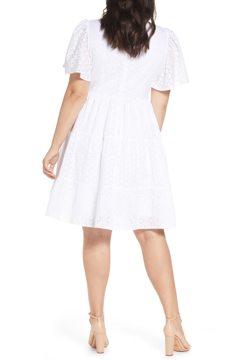 Mixed Eyelet A-Line Dress, Alternate, color, WHITE