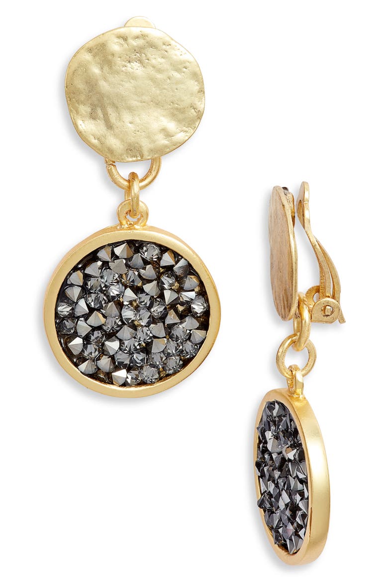 Crystal Clip On Earrings, Main, color, GOLD
