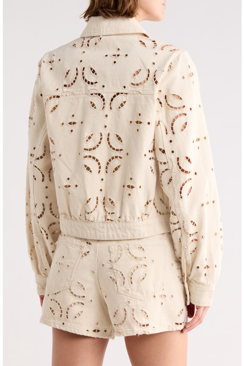 Eyelet Embroidered Denim Trucker Jacket, Alternate, color, DOUBLE CREAM
