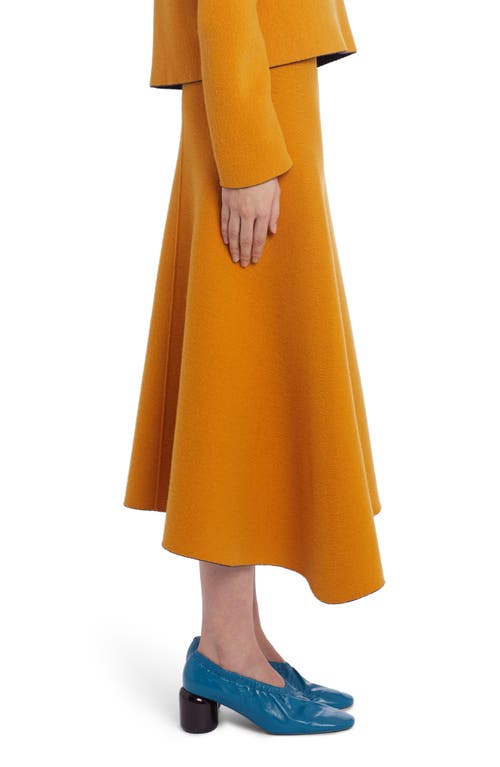 Jil Sander Reversible Double Face Virgin Wool Blend Midi Skirt In Orange