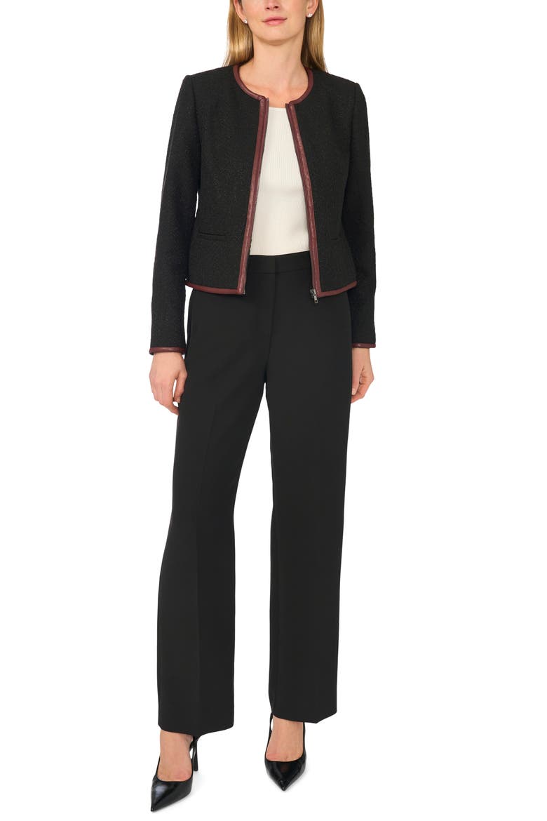 Faux Leather Trim Blazer, Alternate, color, RICH BLACK